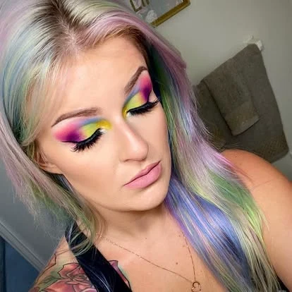 Michelle's bold rainbow unicorn editorial eye makeup look
